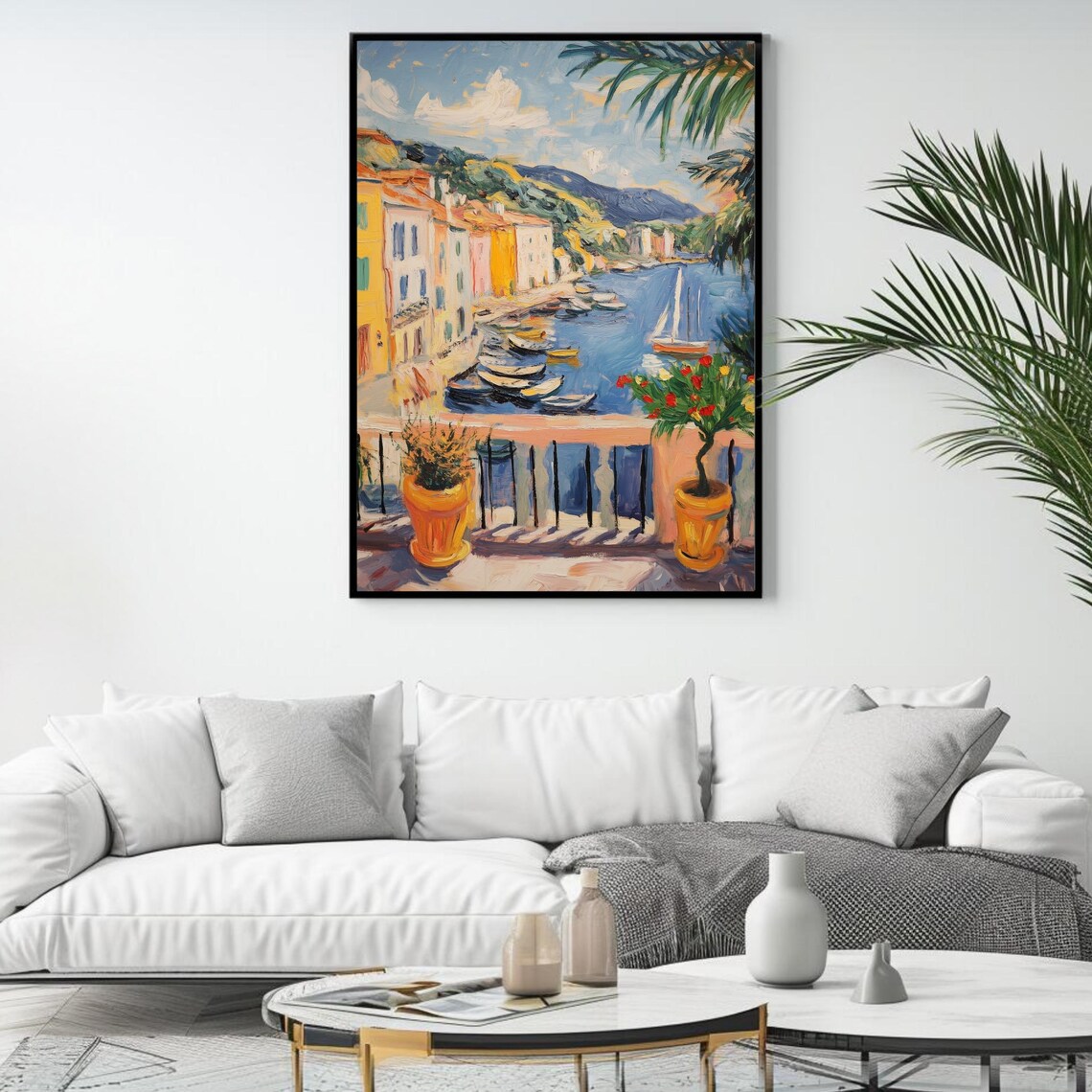Mediterranean Harbor Terrace Boats Colorful Italian Coastal Art Poster - Image 4
