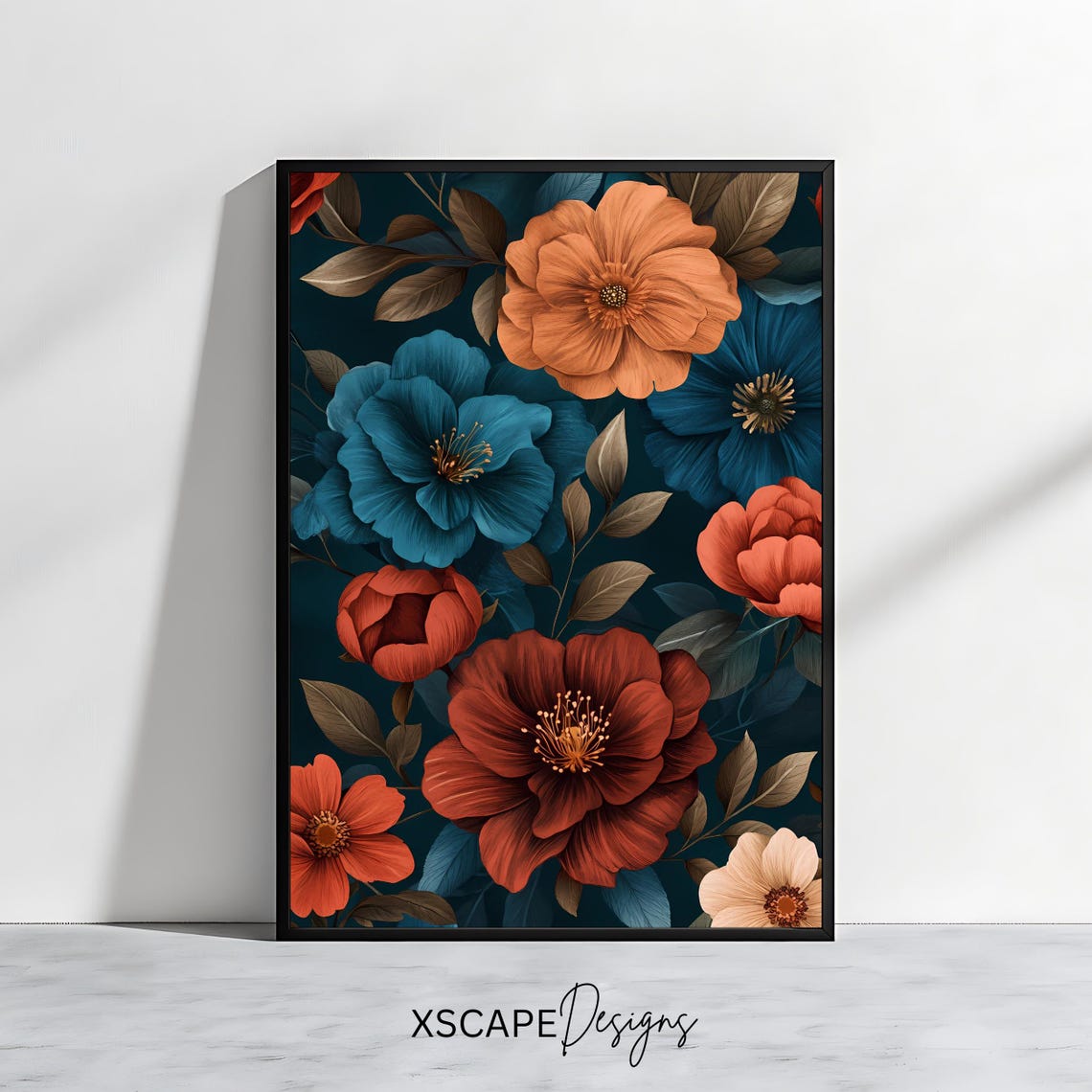 Dark Floral Art Print Elegant Botanical Wall Decor Moody Flower Artwork Vertical Wall Art Instant