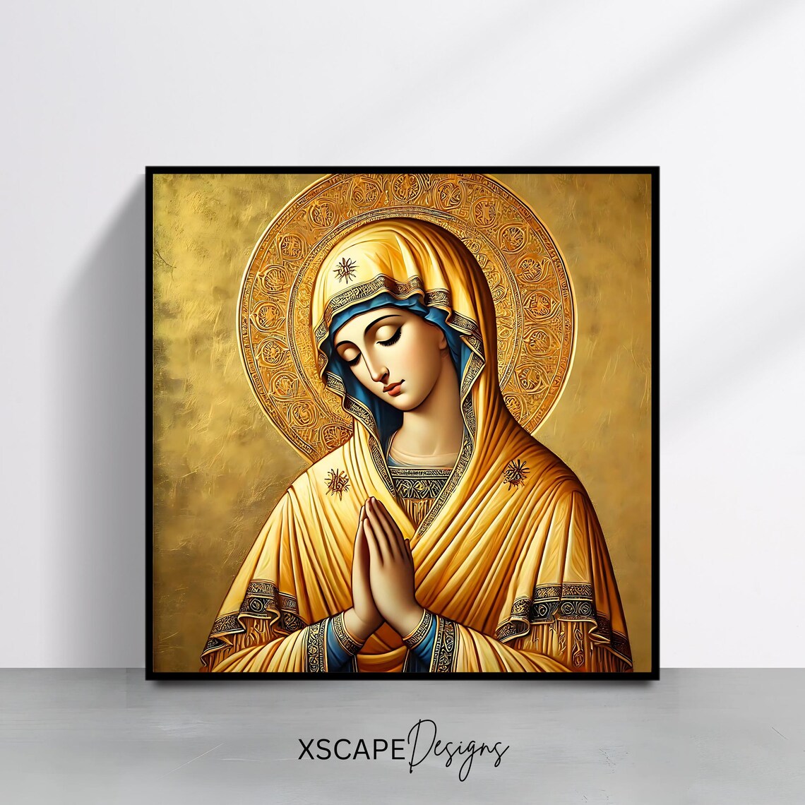 Byzantine Virgin Mary Praying Madonna Gold Icon Catholic Religious Art Print