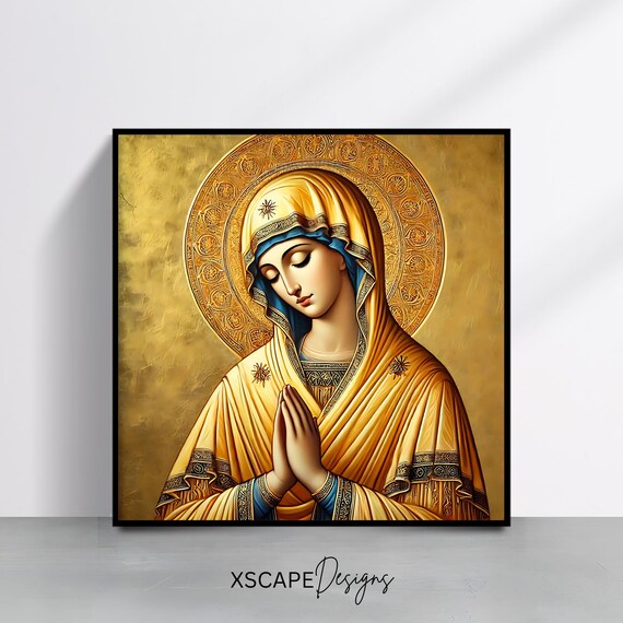 Byzantine Virgin Mary Praying Madonna Gold Icon Catholic Religious Art Print