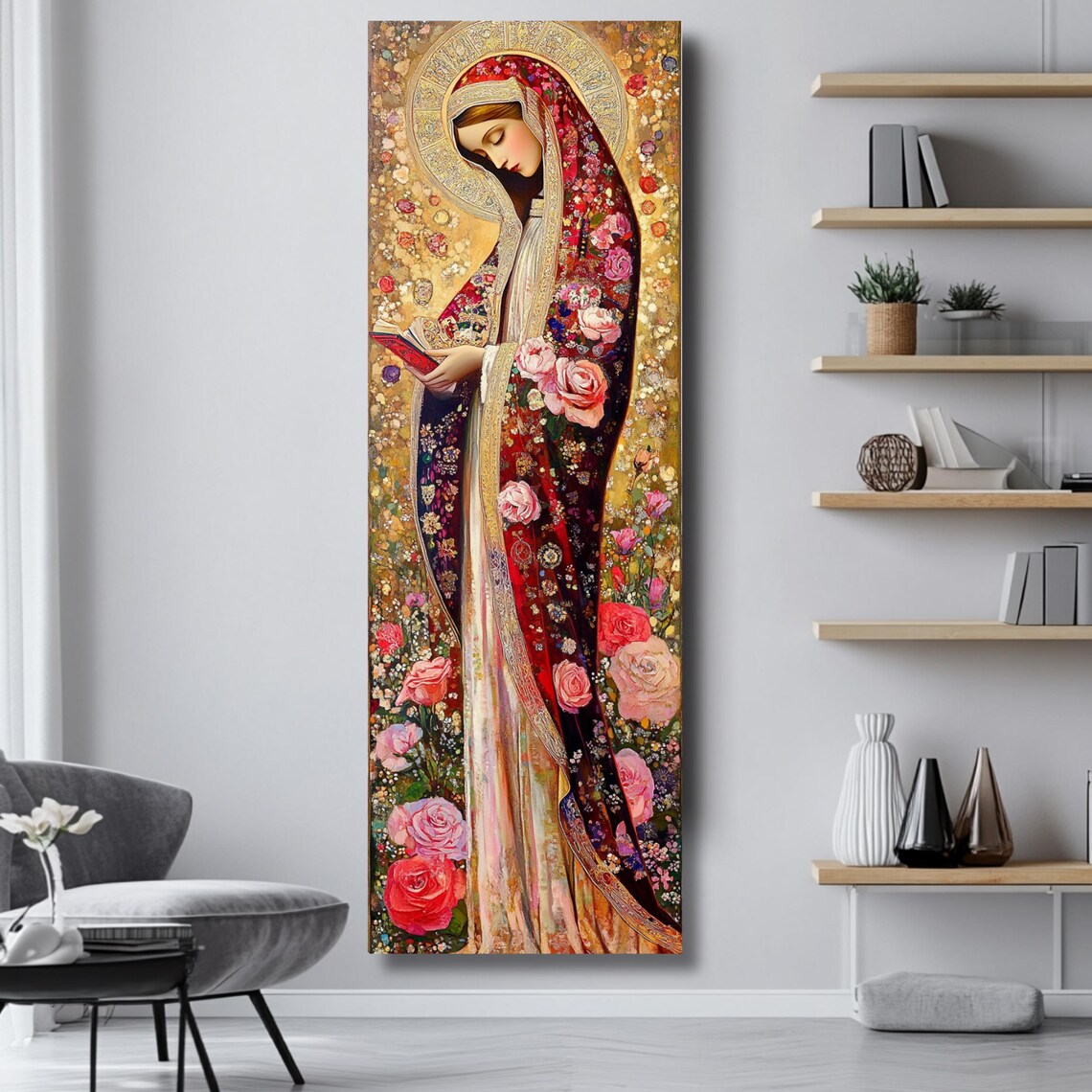 Virgin Mary Byzantine Floral Art Print, Catholic - Image 4