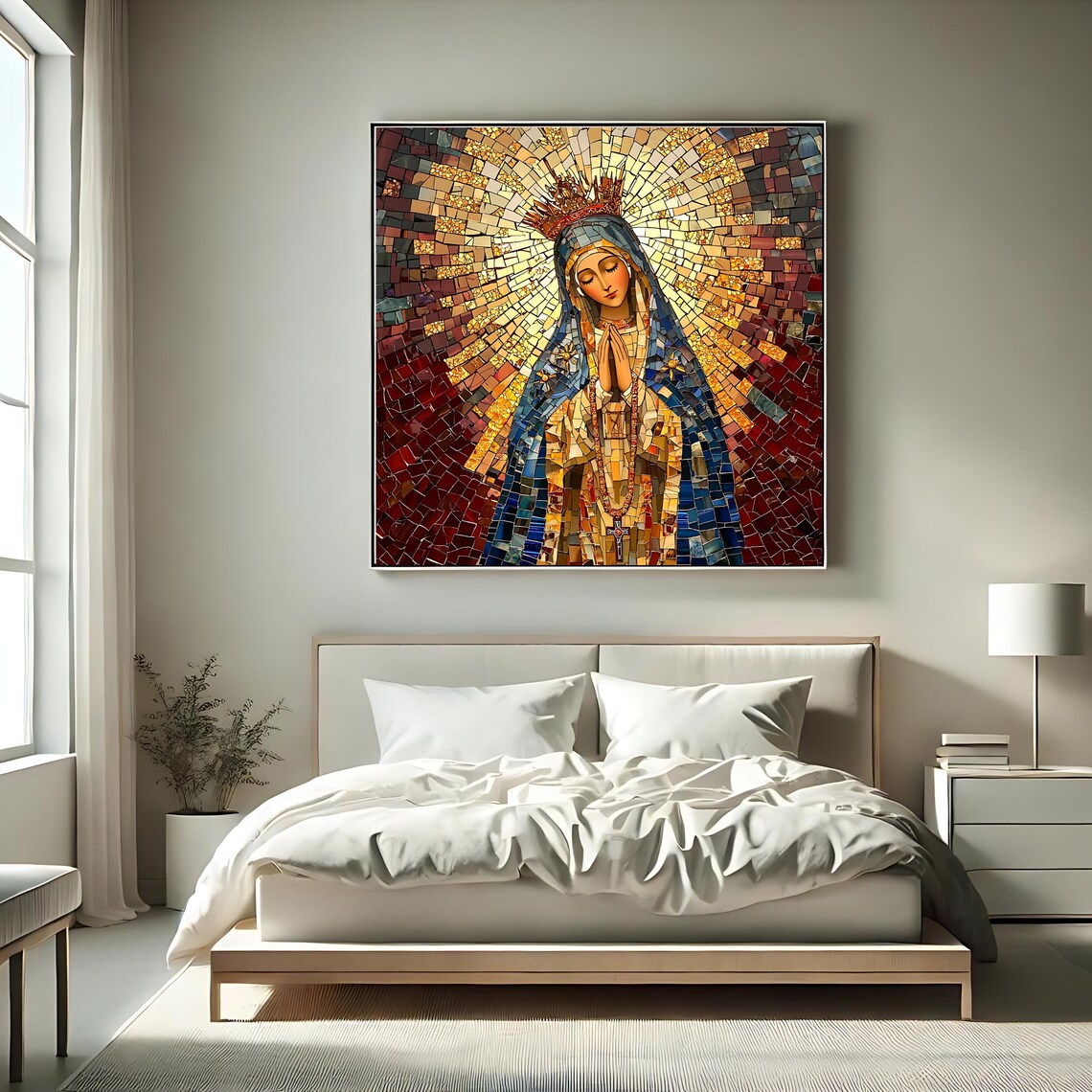Blessed Virgin Mary Mosaic Art Print, Religious Decor - Image 2