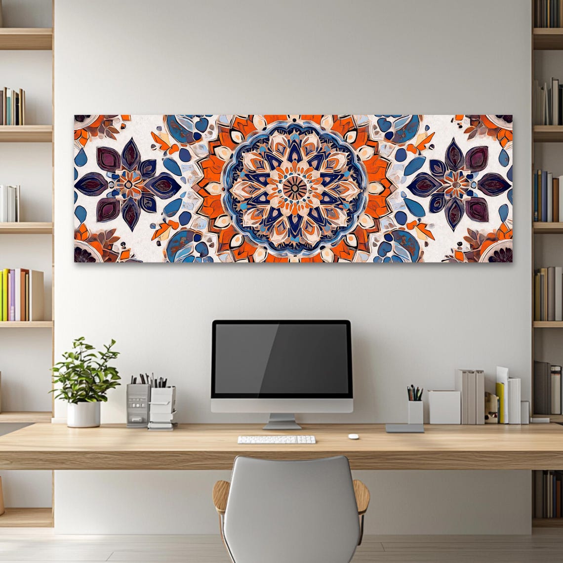 Islamic Geometric Mandala Orange Blue Arabic Panoramic Art Poster - Image 2