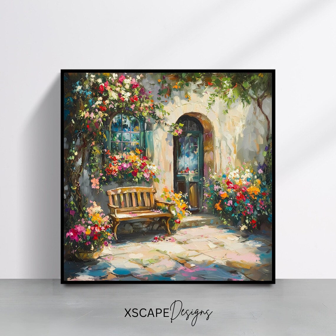 Mediterranean Courtyard Art Print, Modern Rustic