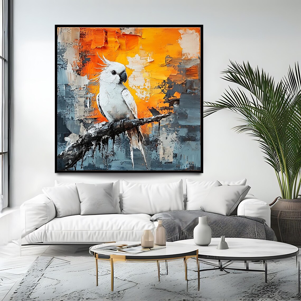 Square Cockatoo Art Print, Modern Abstract Artwork - Image 4