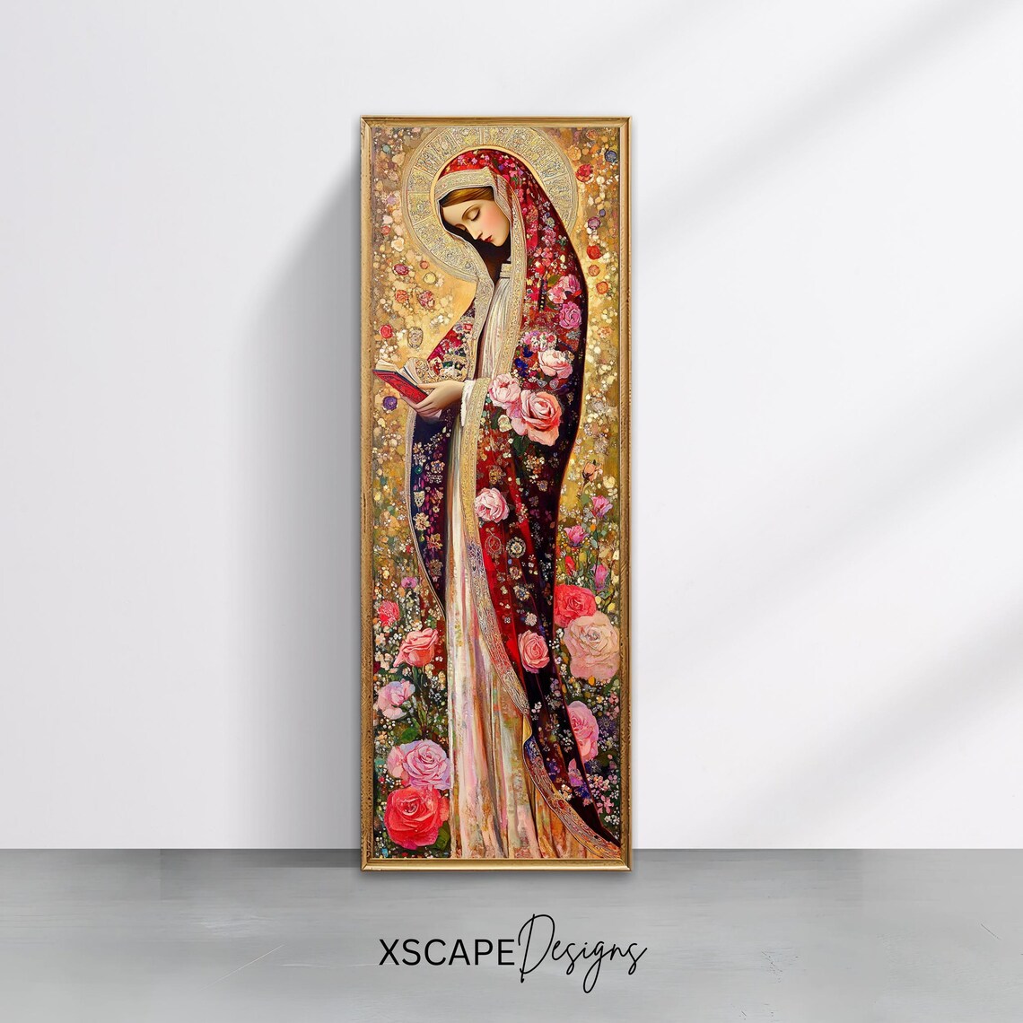 Virgin Mary Byzantine Floral Art Print, Catholic