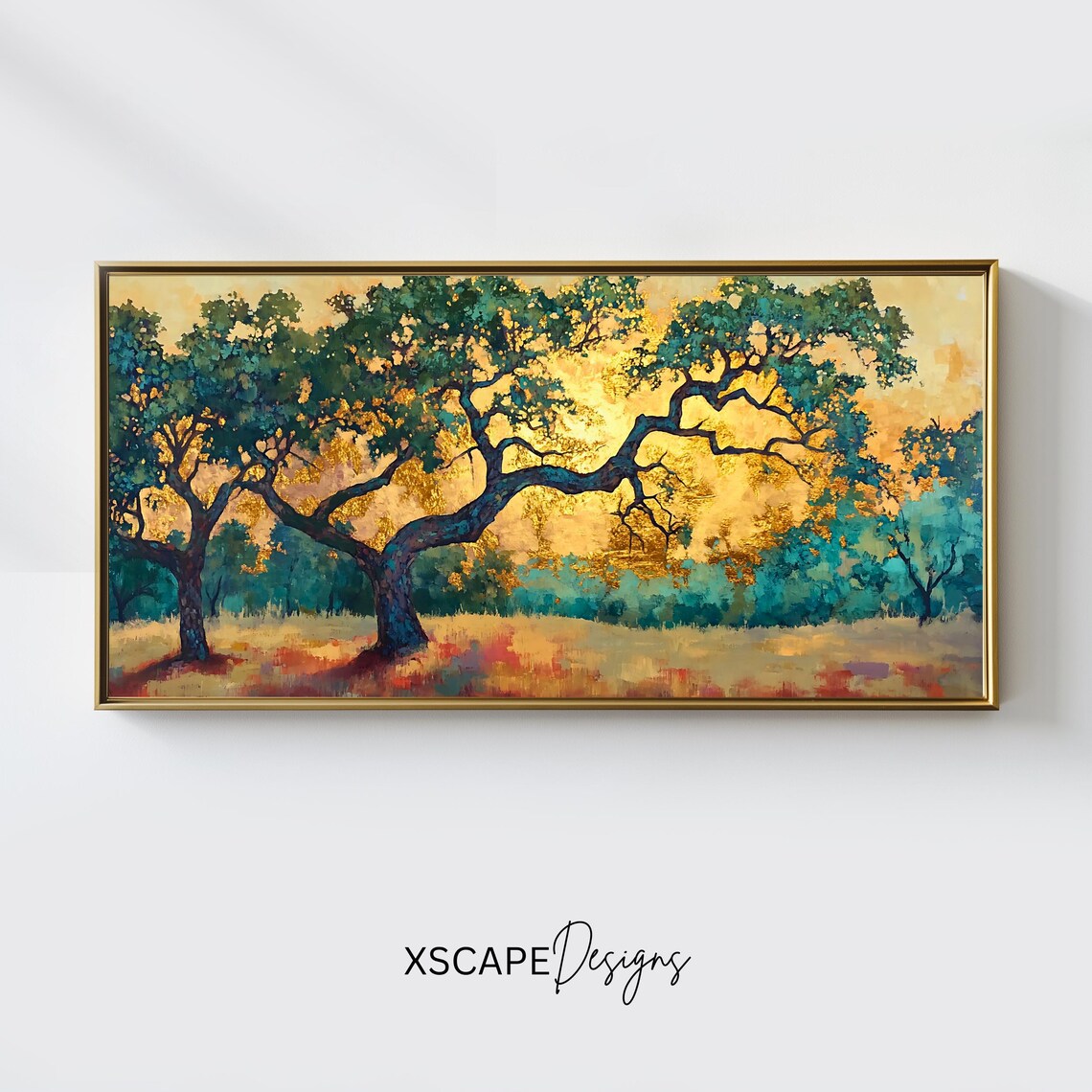 Golden Oak Tree Panoramic Landscape Art Print