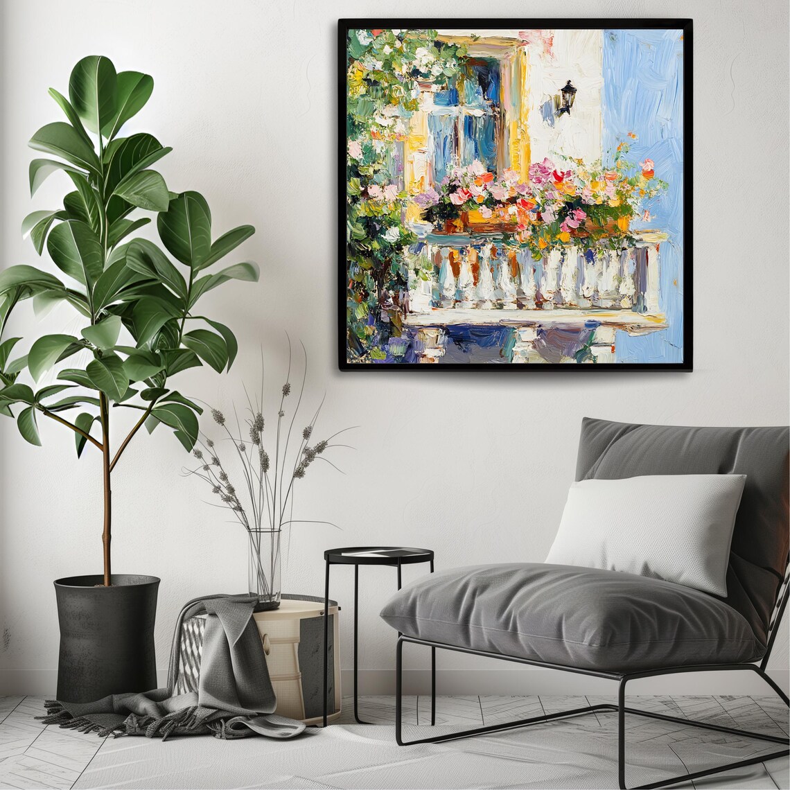 Floral Balcony, Mediterranean Boho Art Print - Image 3