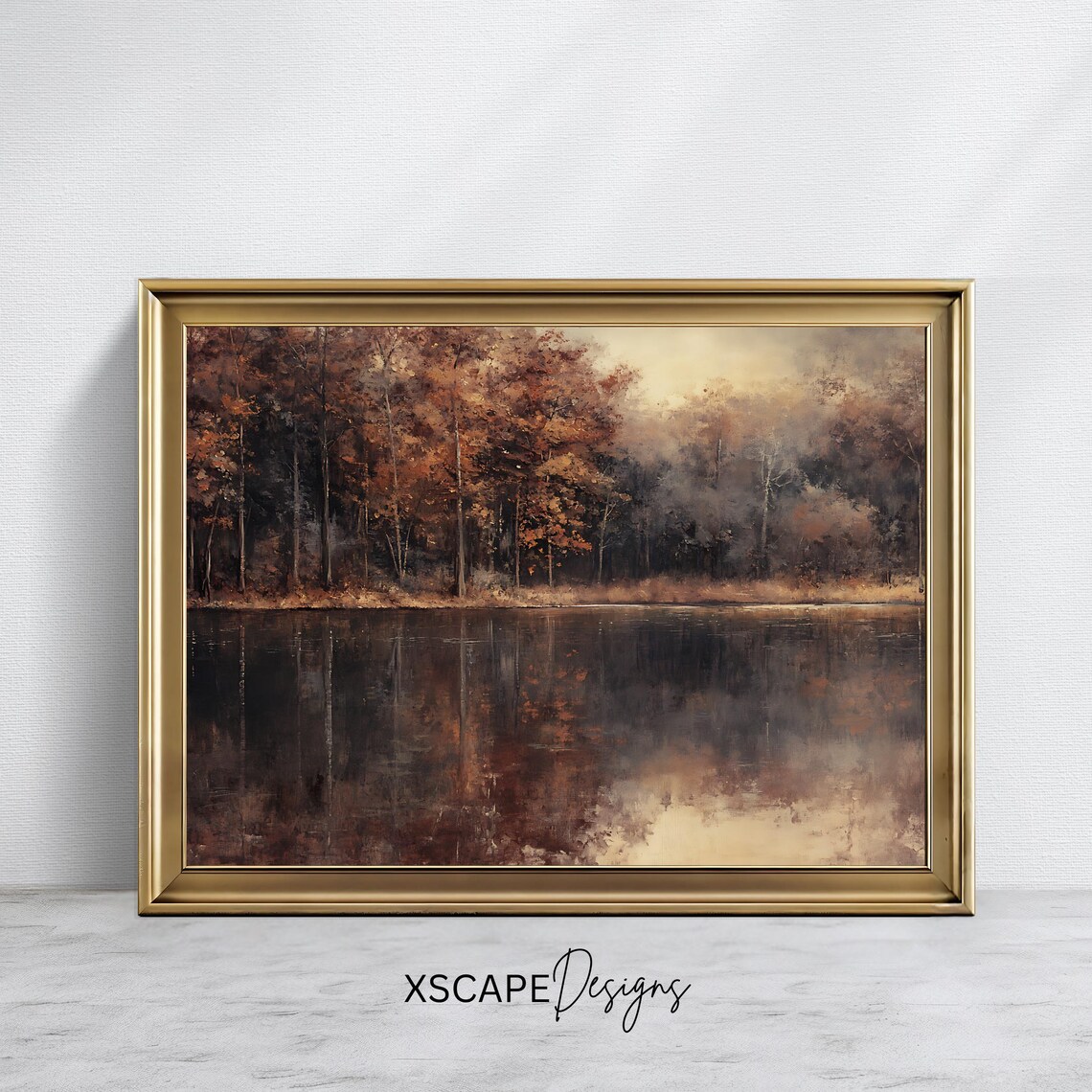 Vintage Forest Lake Poster, Tranquil Landscape