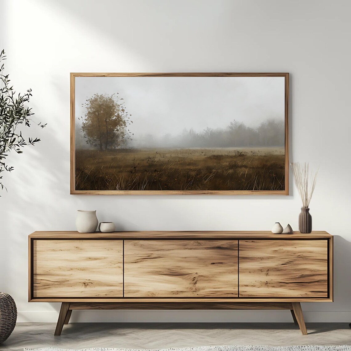 Moody Autumn Field Foggy Golden Tree Landscape Travel Poster - Image 3
