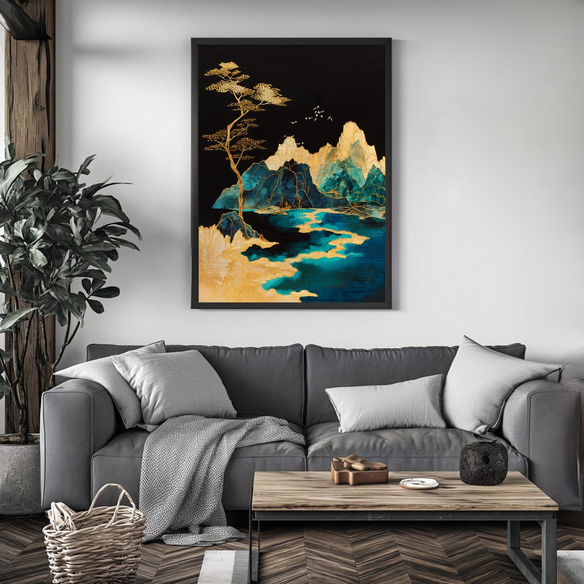 Golden Mountain Wall Art Abstract Landscape Print Poster Modern Home Decor - Image 4