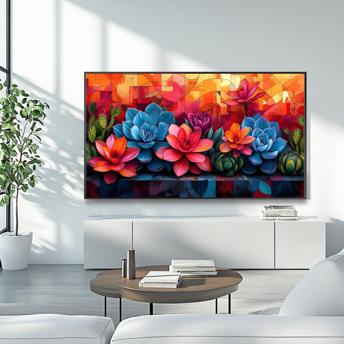 Colorful Succulent Garden Stained Glass Floral Botanical TV Art Poster - Image 4