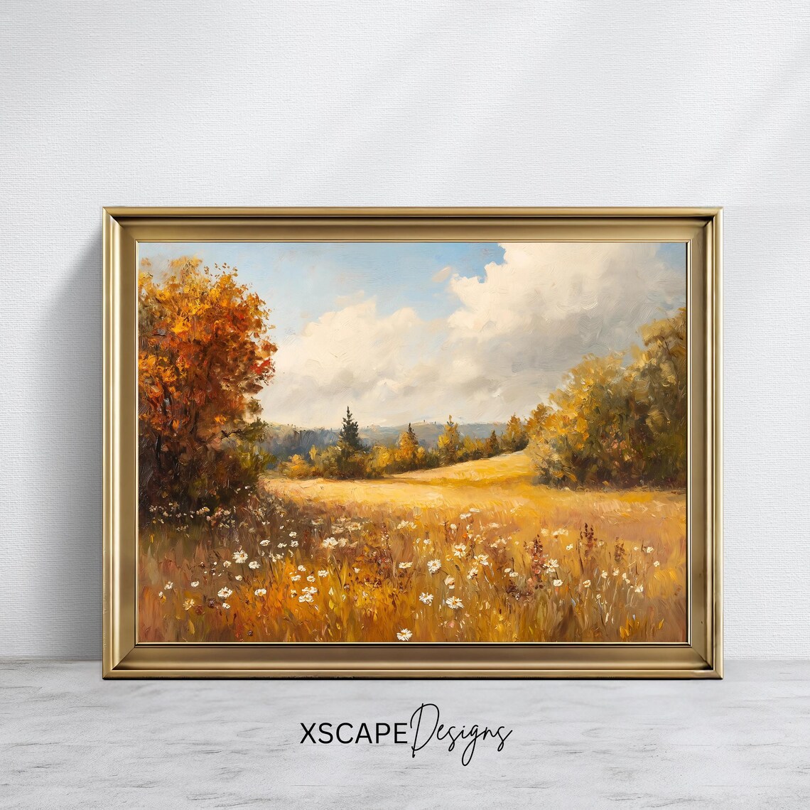 Autumn Meadow Daisy Field Golden Foliage Wildflower Landscape Poster