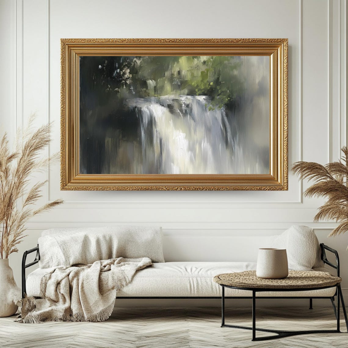 Misty Forest Waterfall White Grey Abstract Serene Nature Travel Poster - Image 4