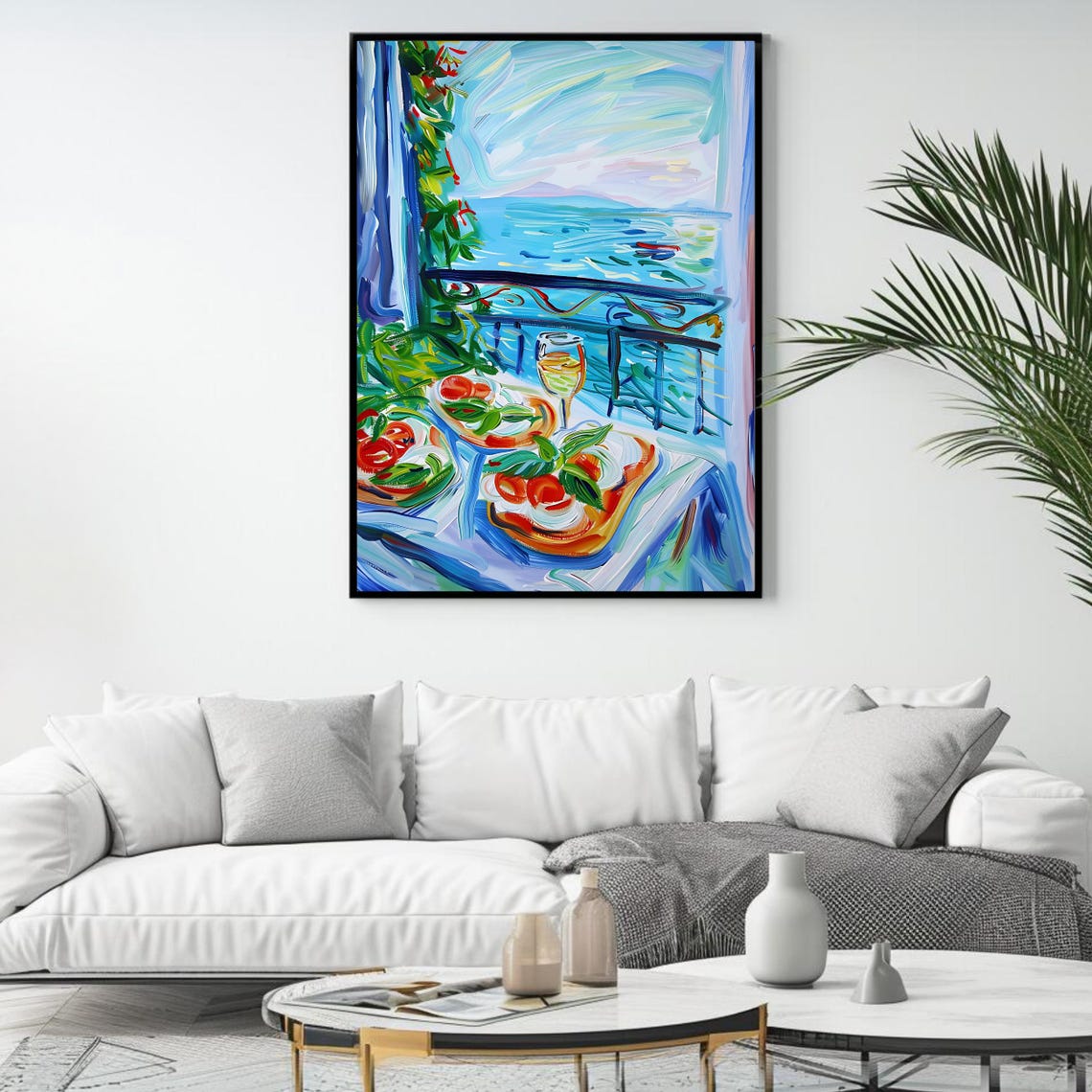 Seaside Balcony Dining Sea View Expressive Blue Coastal Art Poster - Image 4