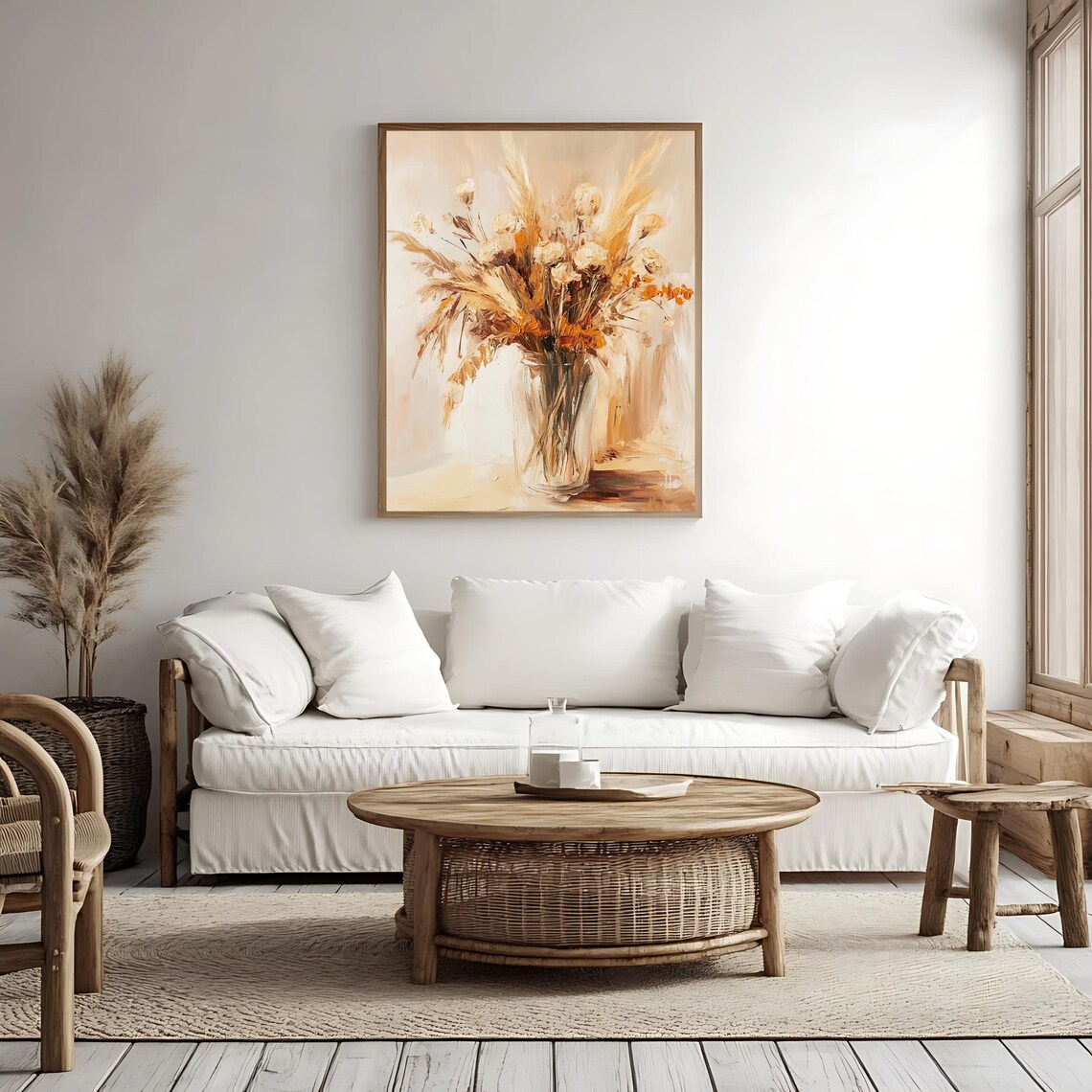 Dried Floral Bouquet in Glass Vase Beige Boho Farmhouse Art Poster - Image 4