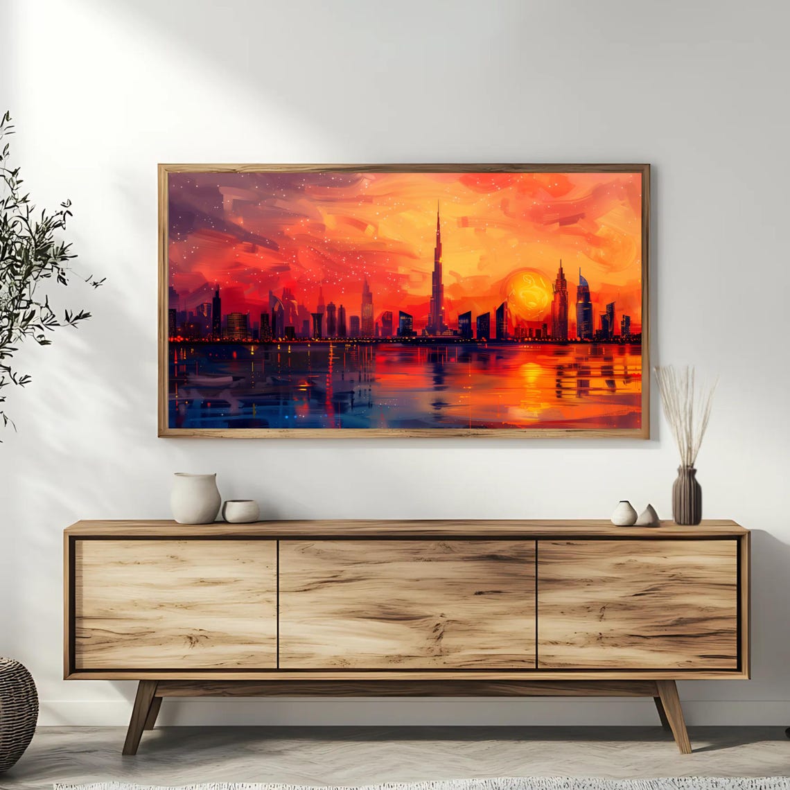 Dubai Skyline Burj Khalifa Sunset Waterfront Colorful TV Art Poster - Image 3