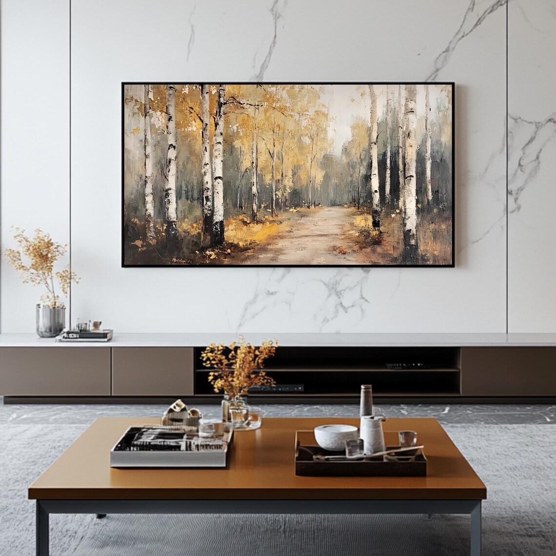 Autumn Birch Forest, Rustic Pathway Art Print - Image 2