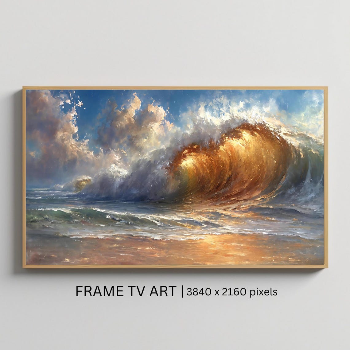 Golden Sunset Ocean Wave Crashing Beach Surf Dramatic Poster