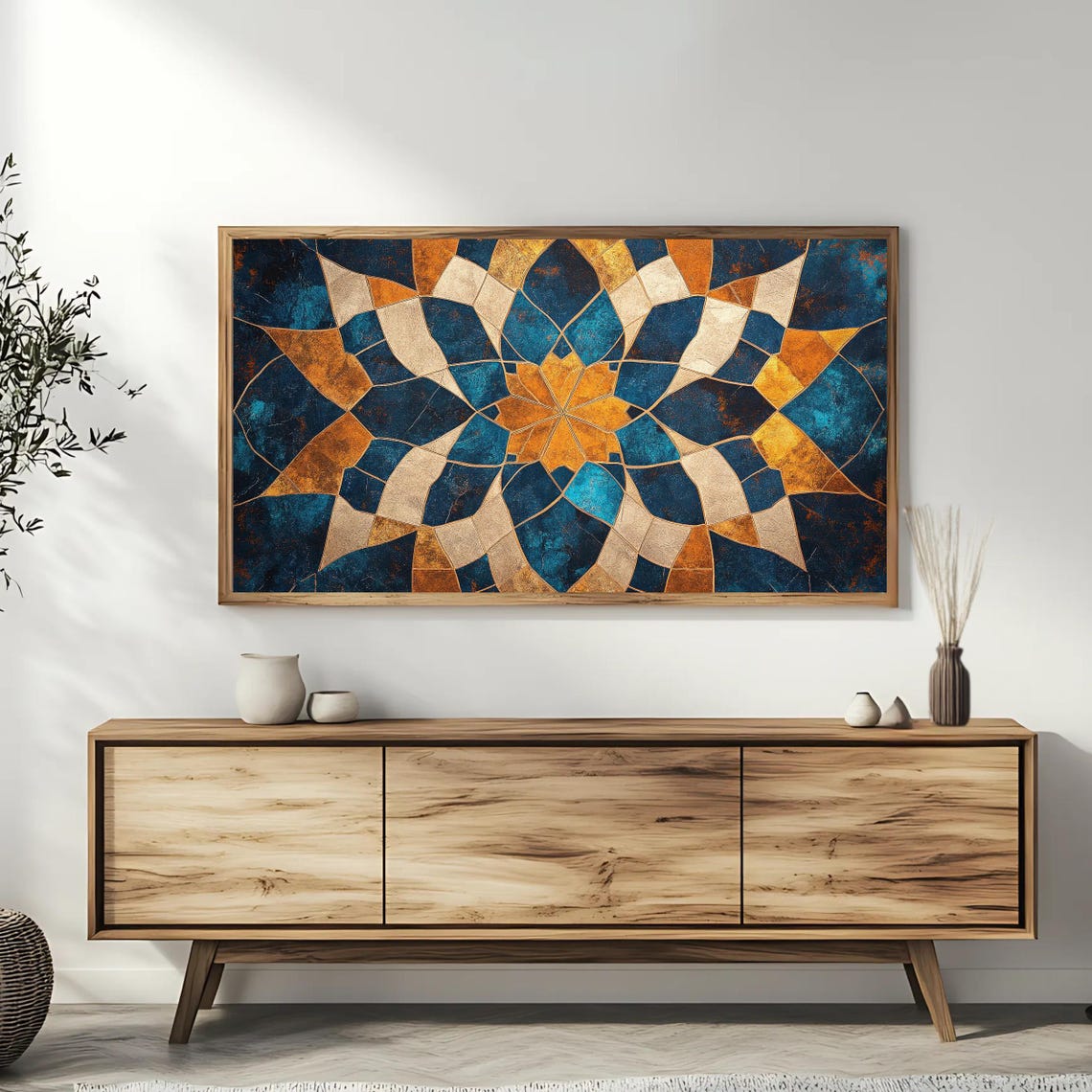 Islamic Geometric Art For Frame Tv Roku Screensaver Blue And Gold Wall Art - Image 3