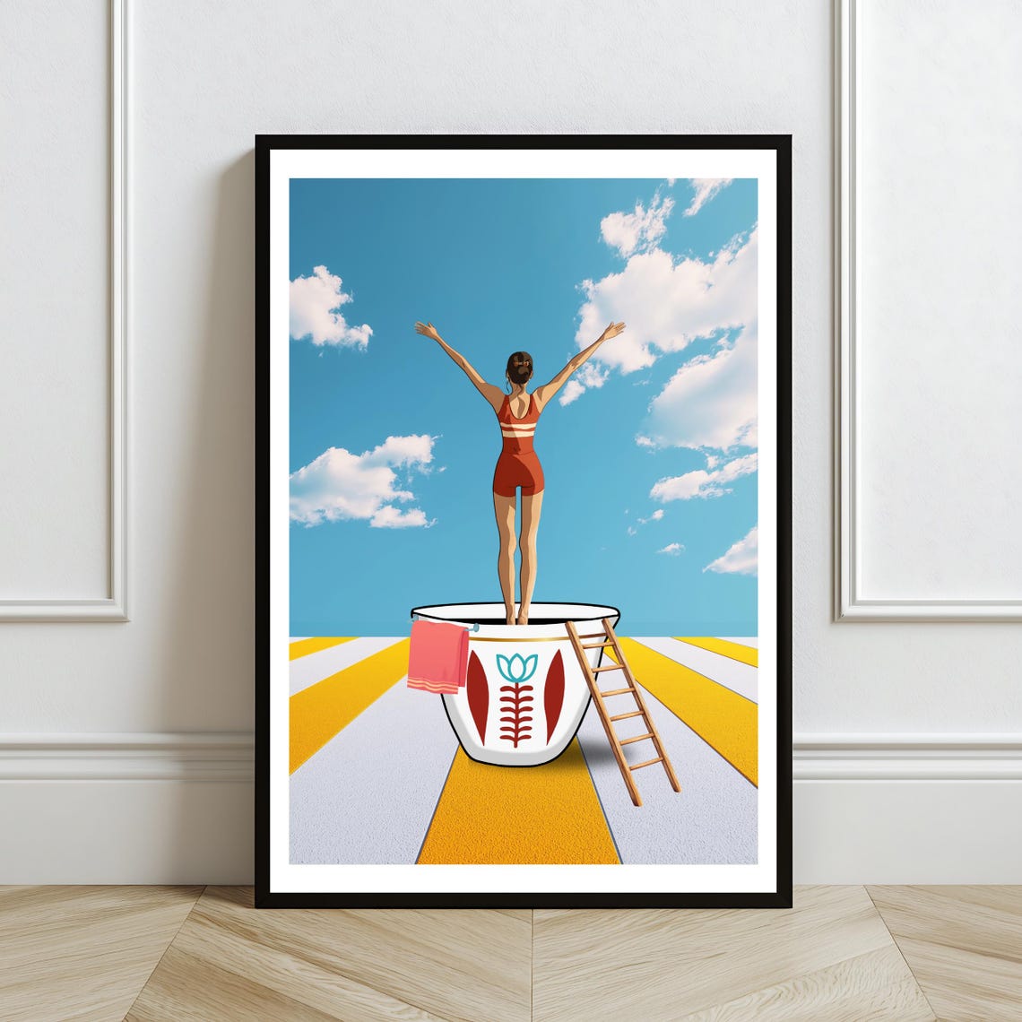 Lebanese Coffee Cup Pool Art Print Surreal Summer Wall Decor Middle Eastern Artwork Dreamy Swim Illustration - Image 2