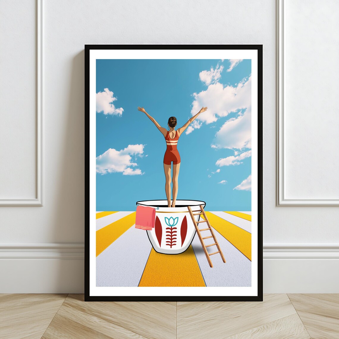 Surreal Lebanese Coffee Cup Pool Swimmer Dreamy Summer Art Poster - Image 2