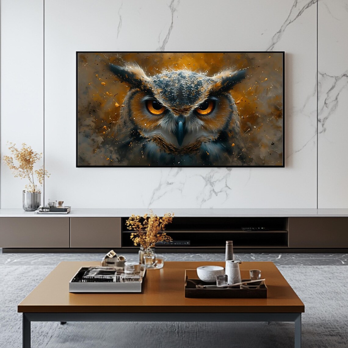 Majestic Owl Golden Amber Eyes Close Up Wildlife Painting Poster - Image 2