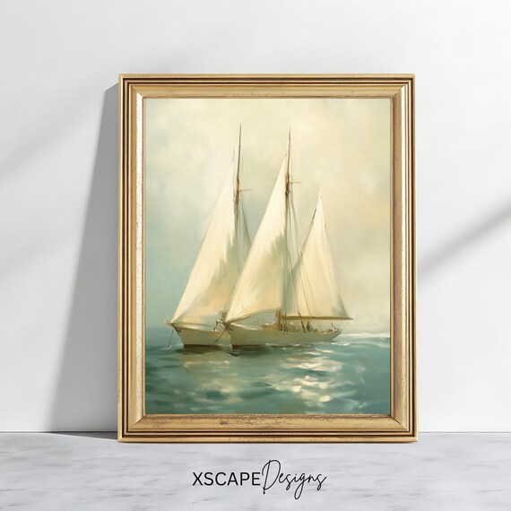Sailboat Art Print Nautical Vintage Wall Art For Coastal Decor Ocean Sailing Artwork
