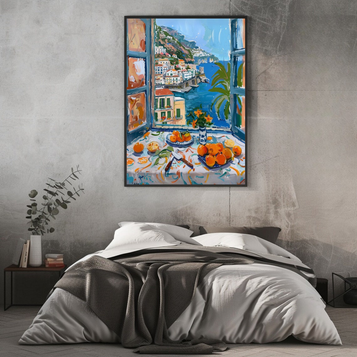 Amalfi Coast Town View From Window Oranges Italian Kitchen Art Poster - Image 2