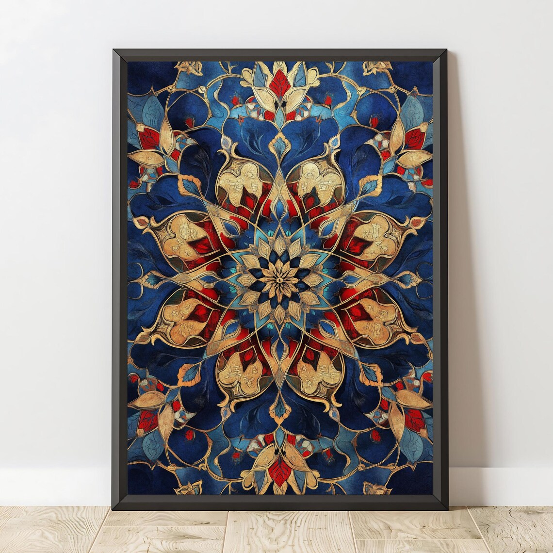 Royal Blue And Gold Islamic Geometric Mandala Pattern Art Print - Image 3