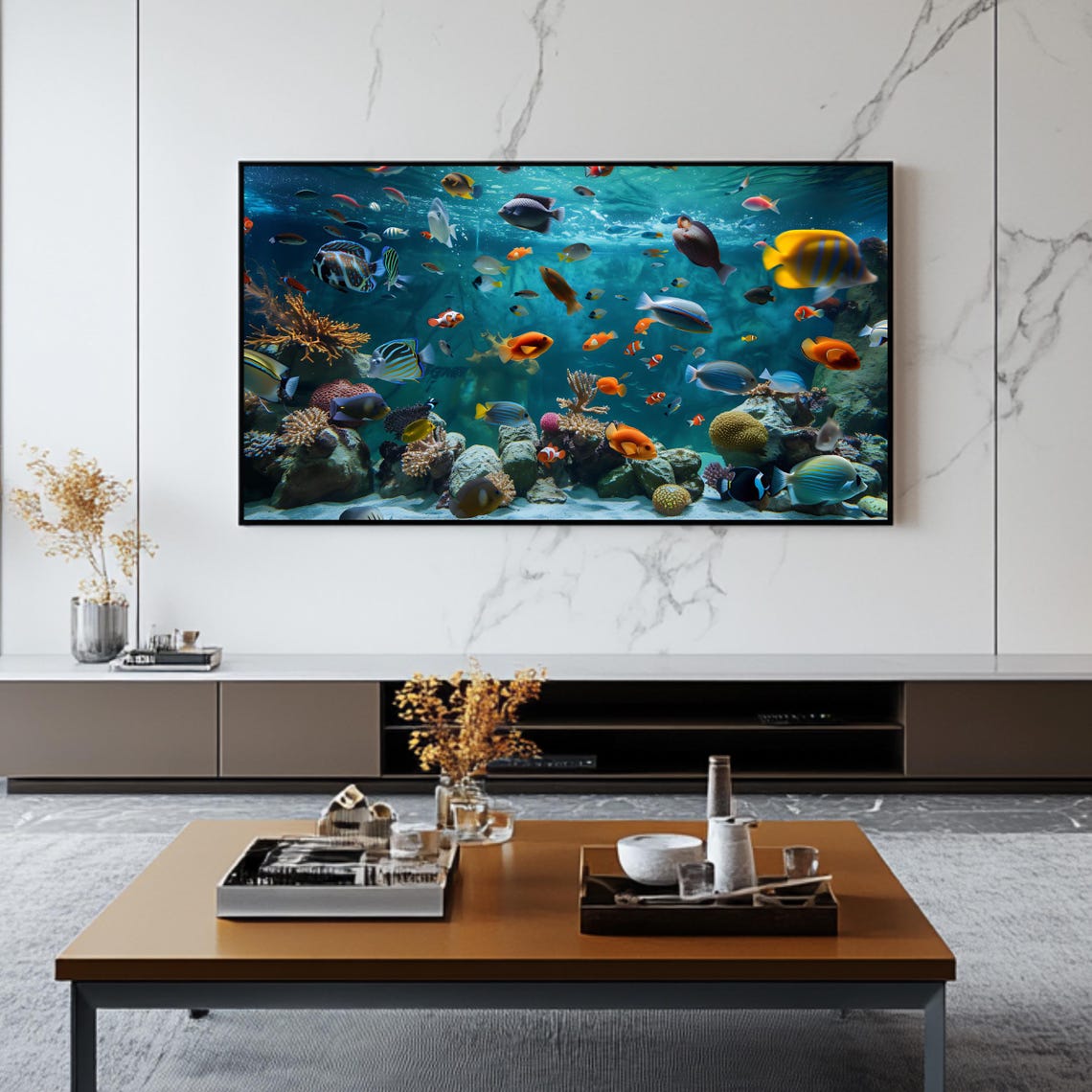 Vibrant Coral Reef Aquarium Tropical Fish Underwater Art Poster - Image 2