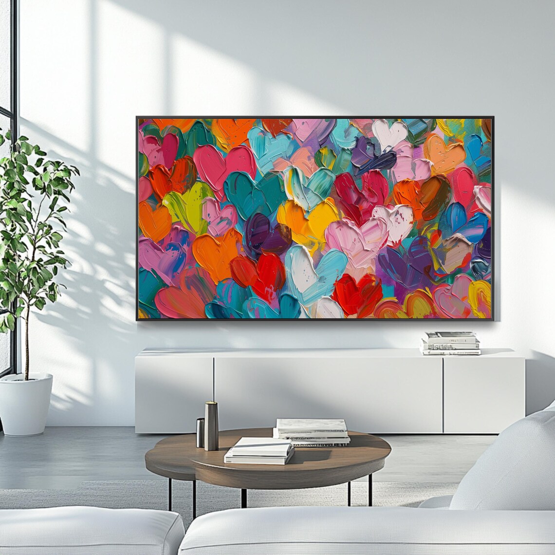 Colorful Hearts Impasto Painting Love Rainbow Wall Art Poster - Image 4