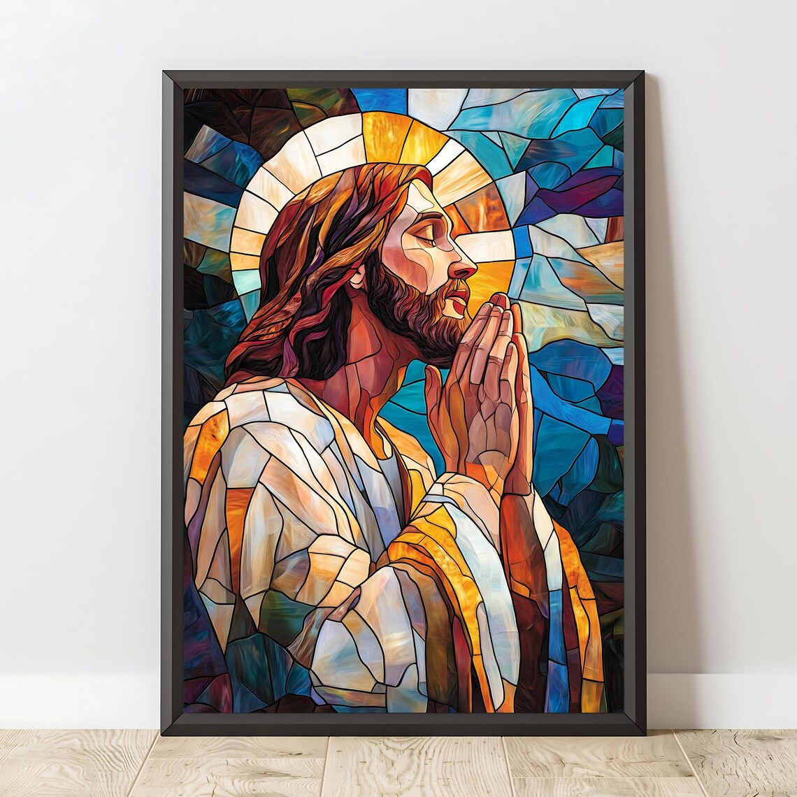 Jesus Christ Praying Stained Glass Art Christian Faith Wall Decor Poster - Image 2