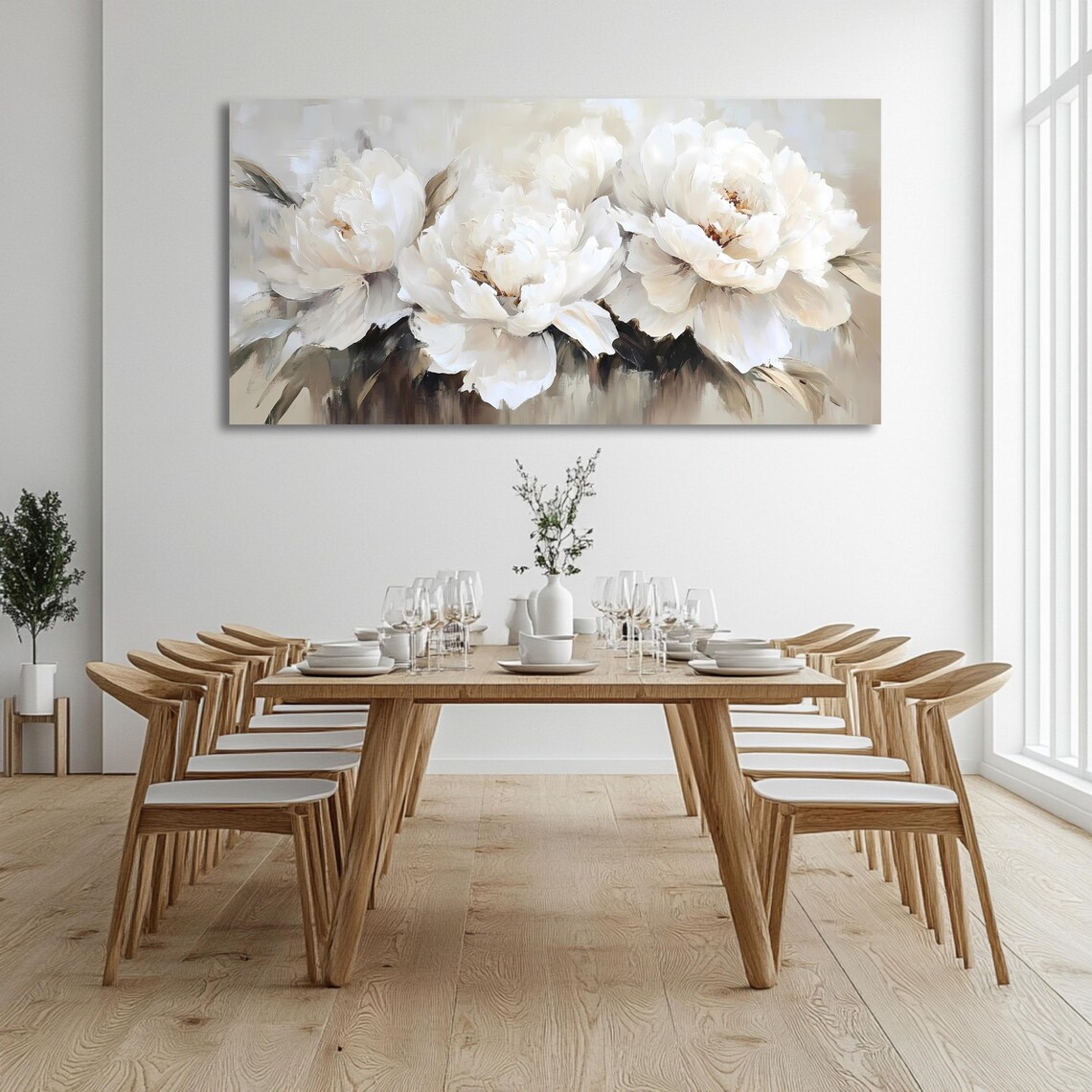 White Peonies Above Couch Wall Art Print - Image 3