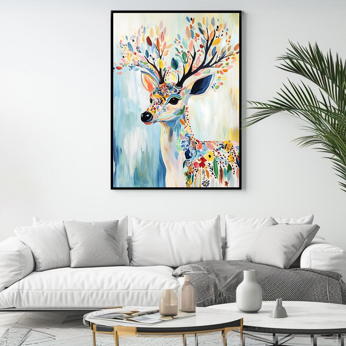 Floral Deer Leafy Antlers Colorful Pastel Woodland Animal Wall Art Poster - Image 4