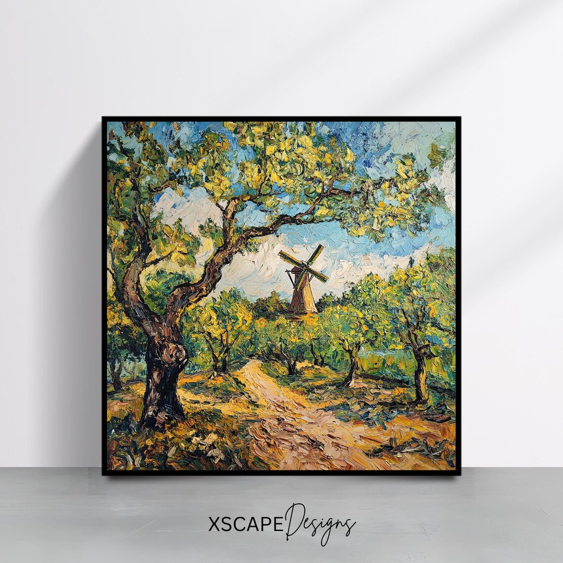 Vintage Windmill Landscape, Rustic Countryside Art Print
