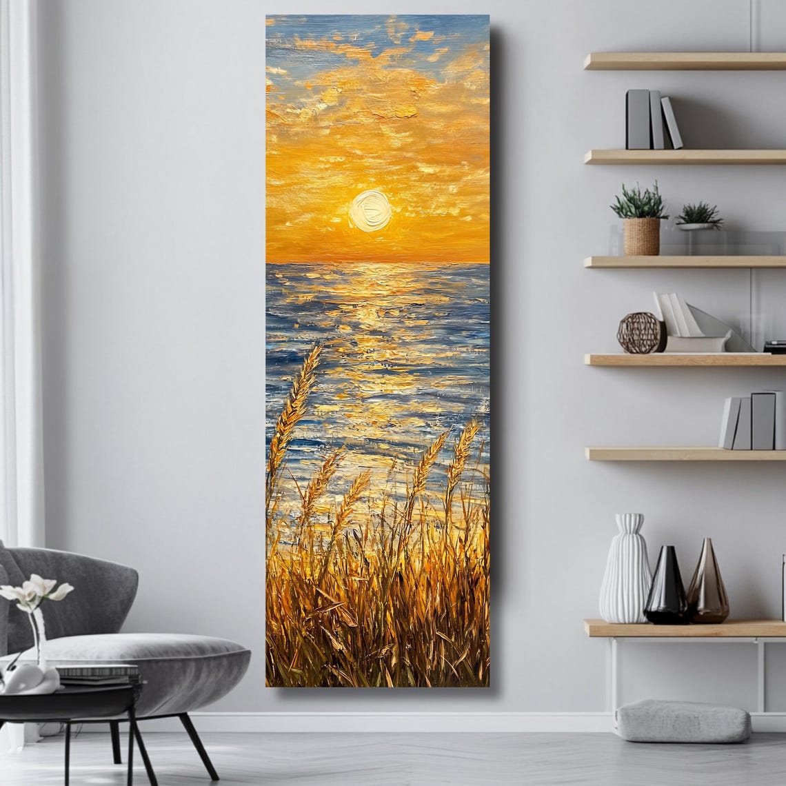 Tall Vertical Beach Sunset Ocean Waves Golden Grasses Coastal Poster - Image 4