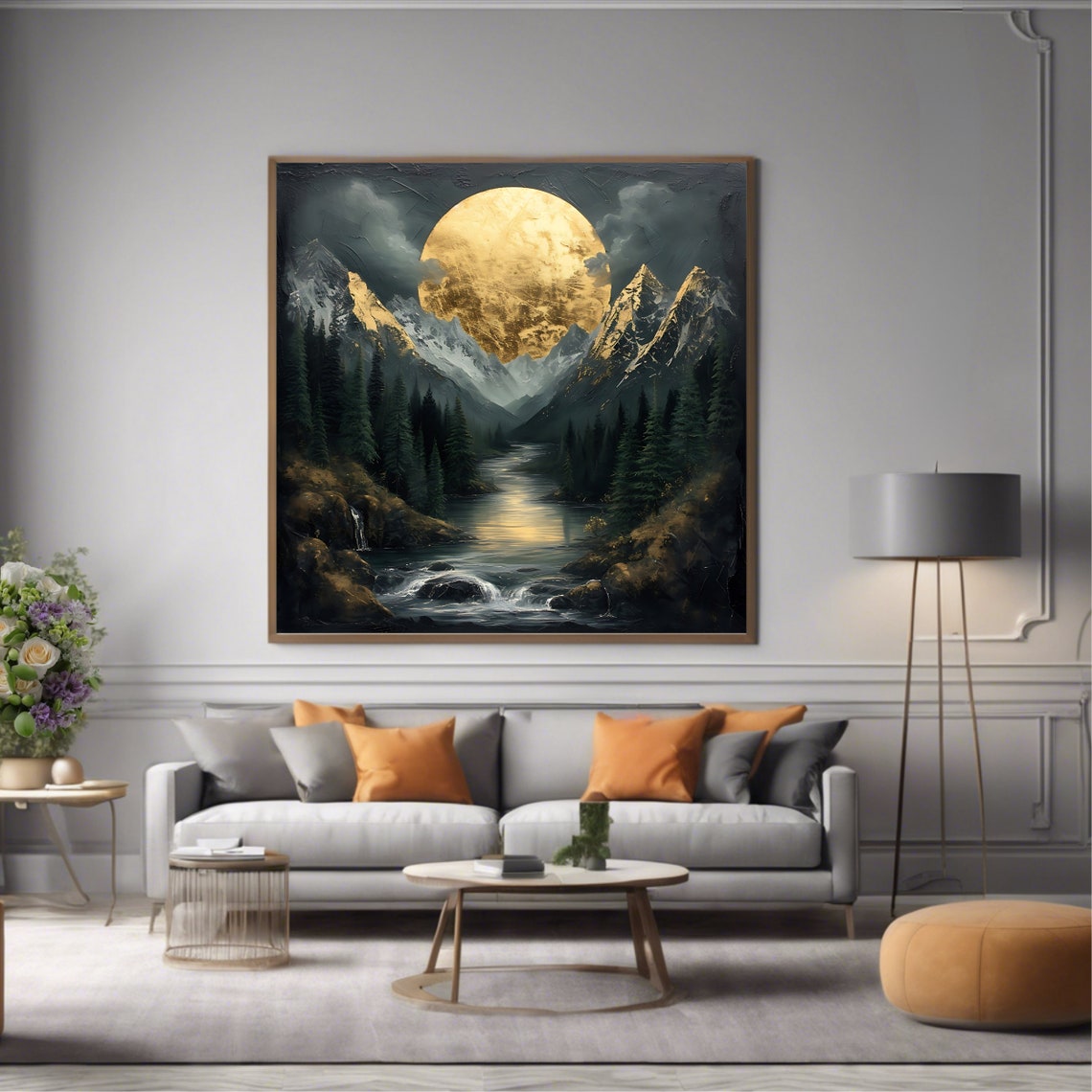 Golden Moon Wall Art Print Landscape Poster Square Print Wall Art - Image 3