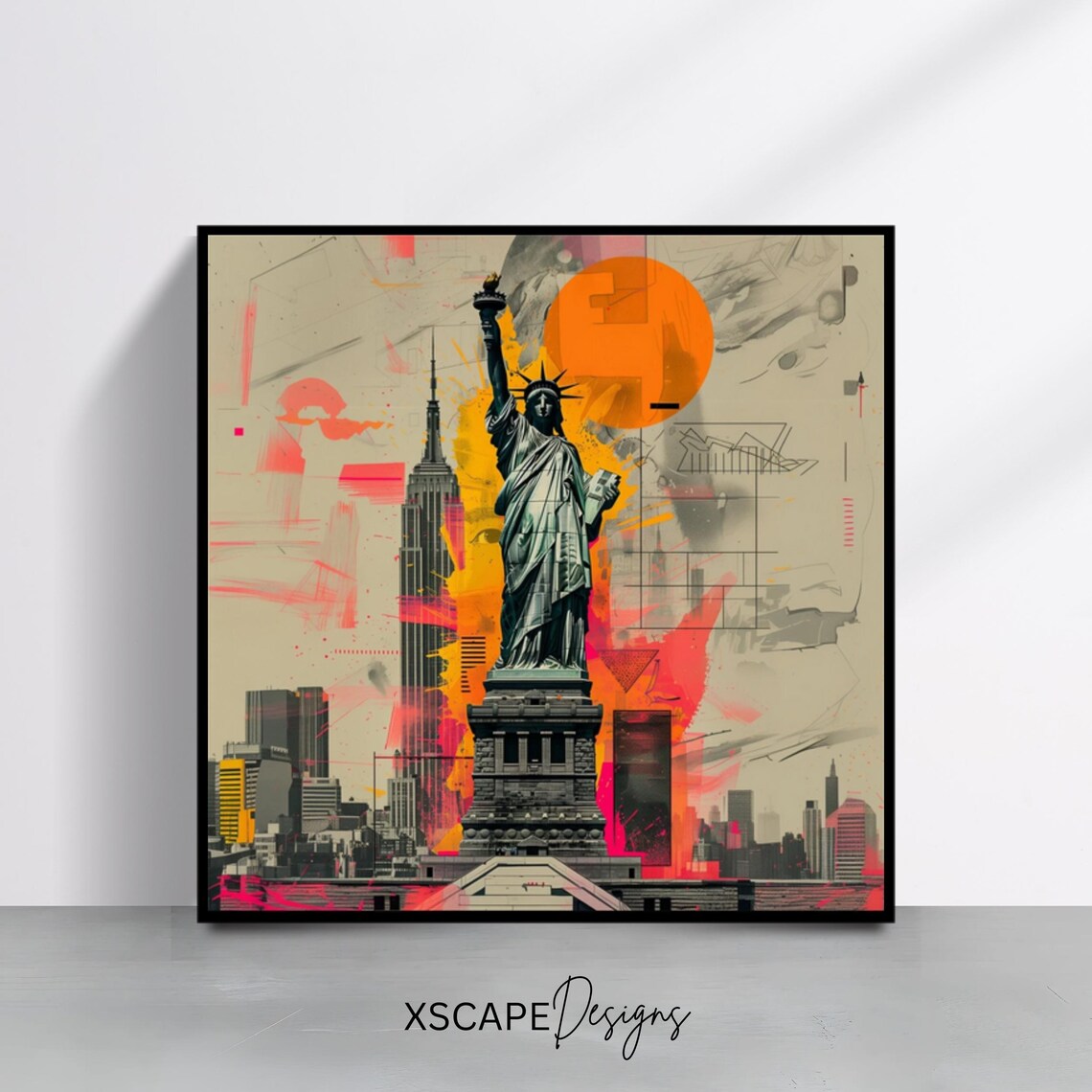 New York City Statue of Liberty Pop Art Skyline Collage Travel Poster
