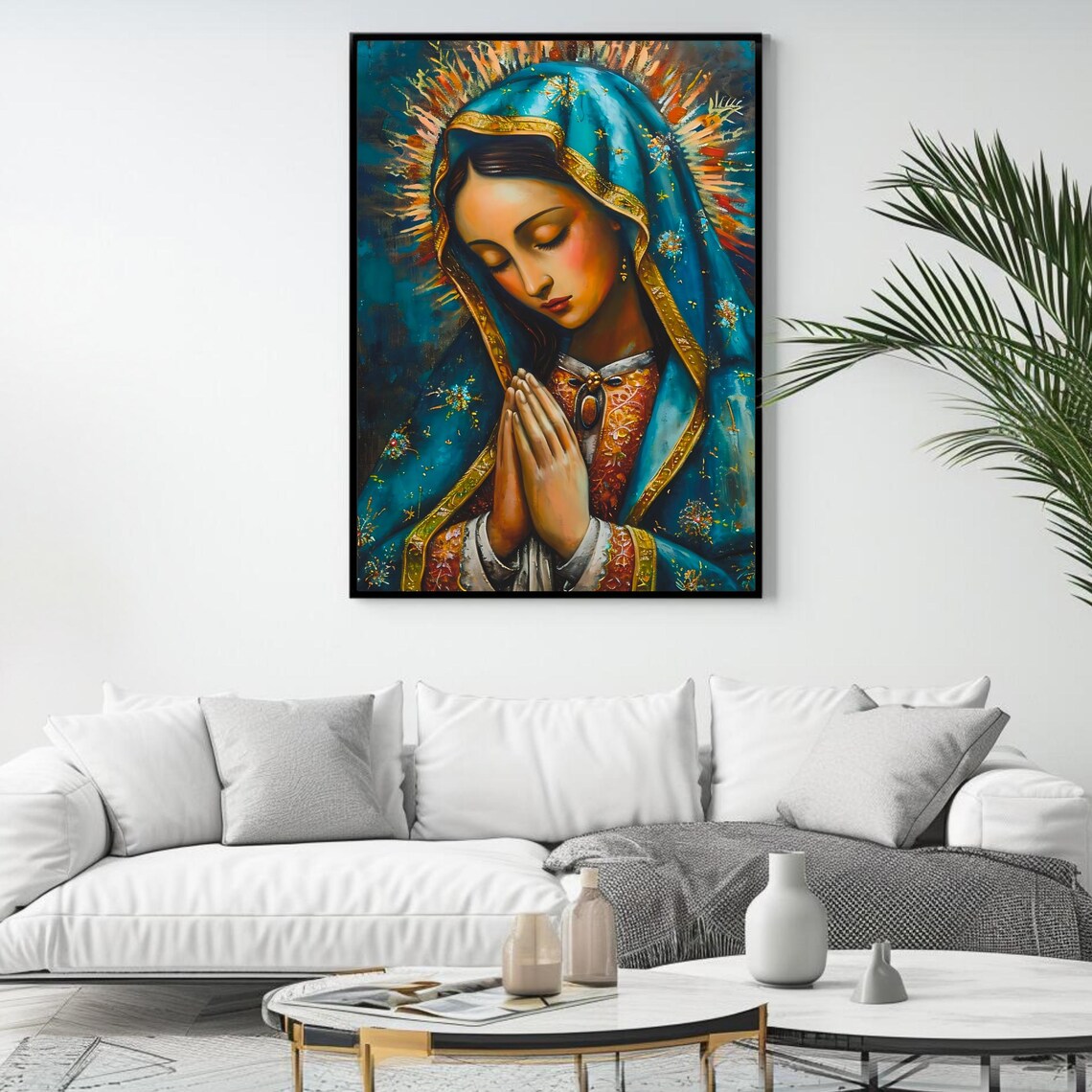 Our Lady of Guadalupe Praying Virgin Mary Teal Mantle Art Poster - Image 4