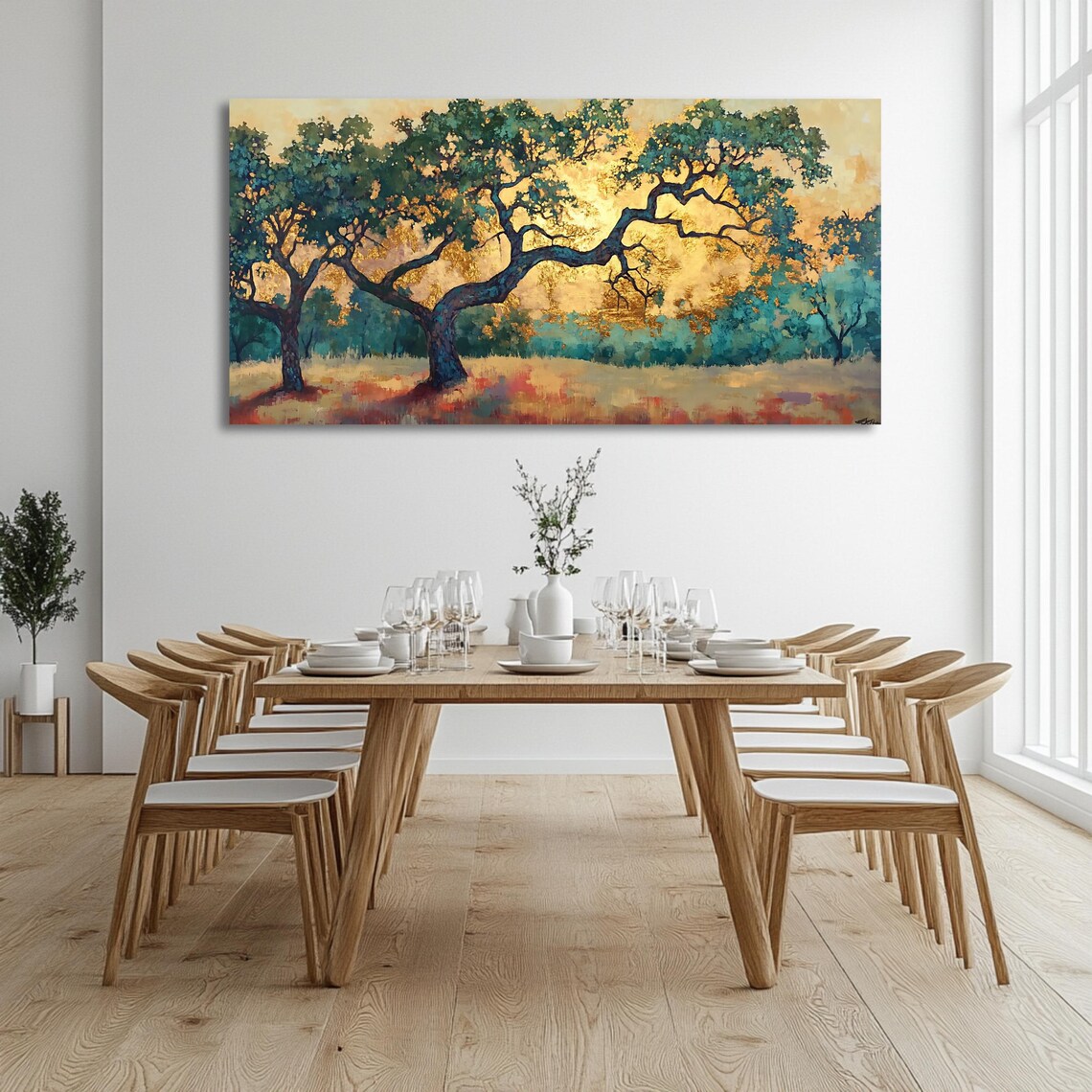 Golden Oak Tree Panoramic Landscape Art Print - Image 3