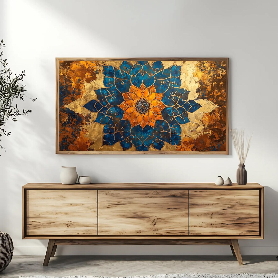 Blue And Gold Islamic Mandala Geometric Floral Ornament Art Poster - Image 3