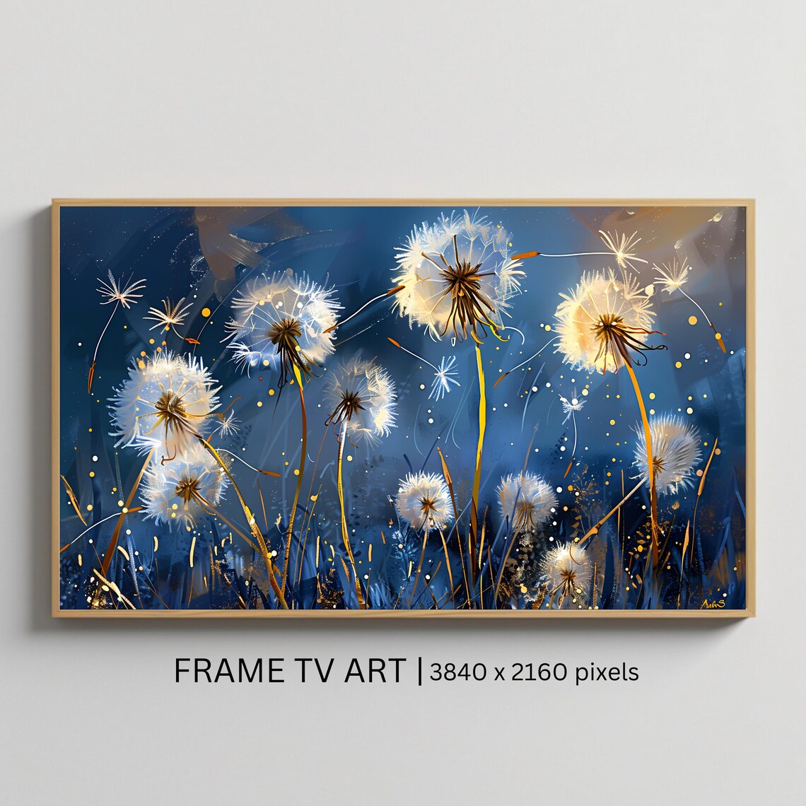 Dandelion Seed Heads Night Sky Golden Stars Botanical TV Art Poster