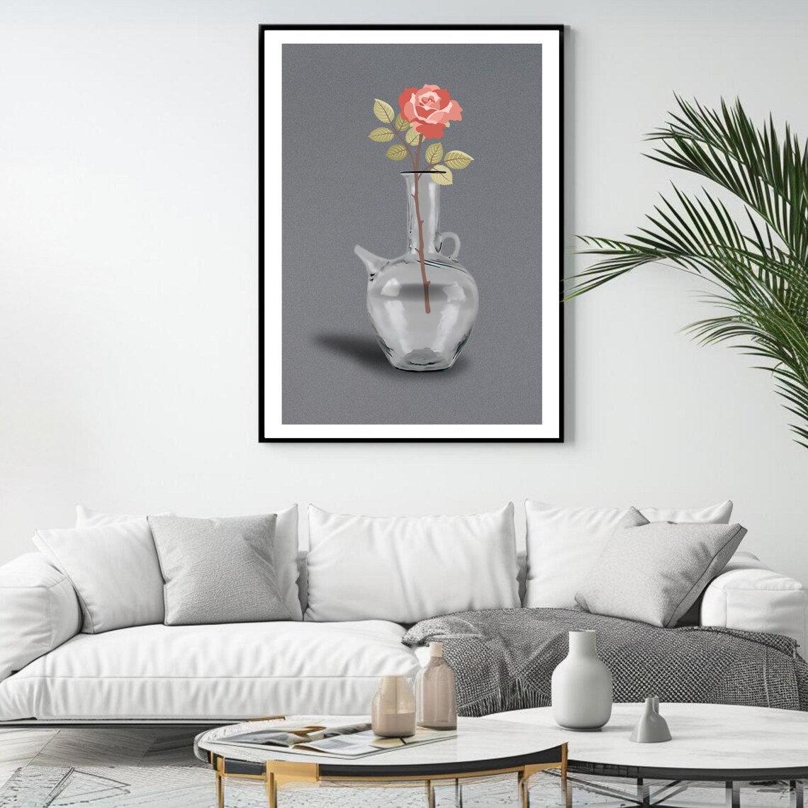 Lebanese Ibrik Glass Jug With Single Rose Minimalist Floral Art Print - Image 4