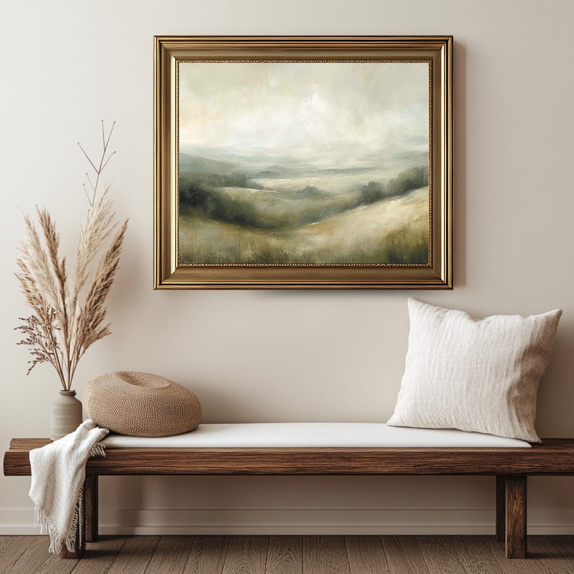 Misty Rolling Hills Soft Green Valleys Antique Landscape View Poster - Image 2