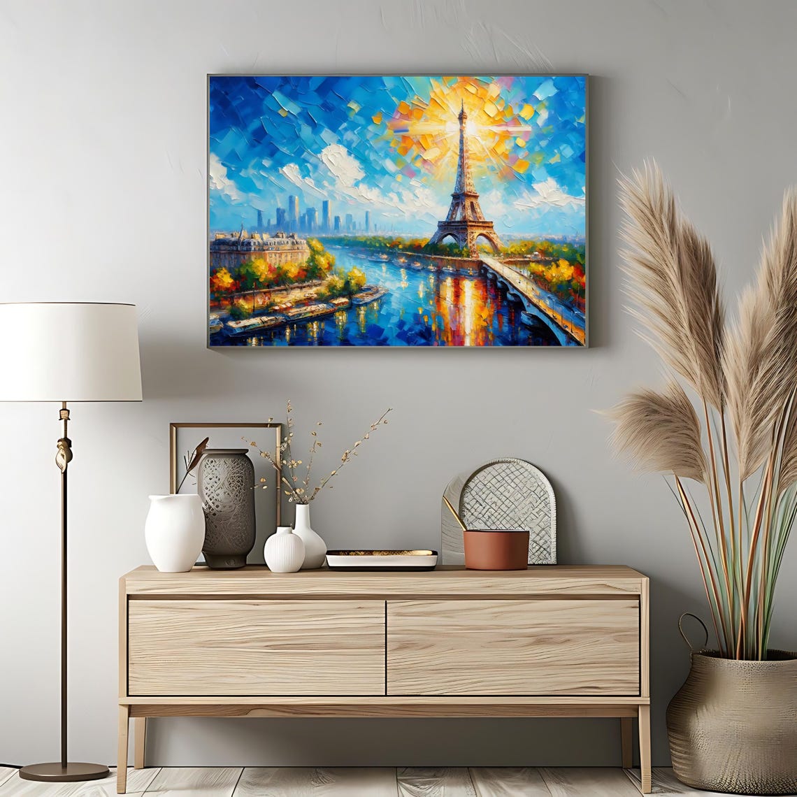 Paris Eiffel Tower Sunset Seine River City Skyline View Poster - Image 3