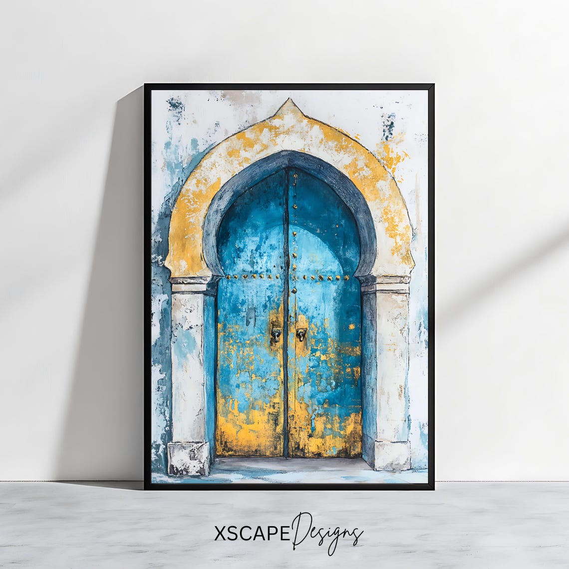 Rustic Blue Moroccan Doorway Arched Stone Mediterranean Art Poster
