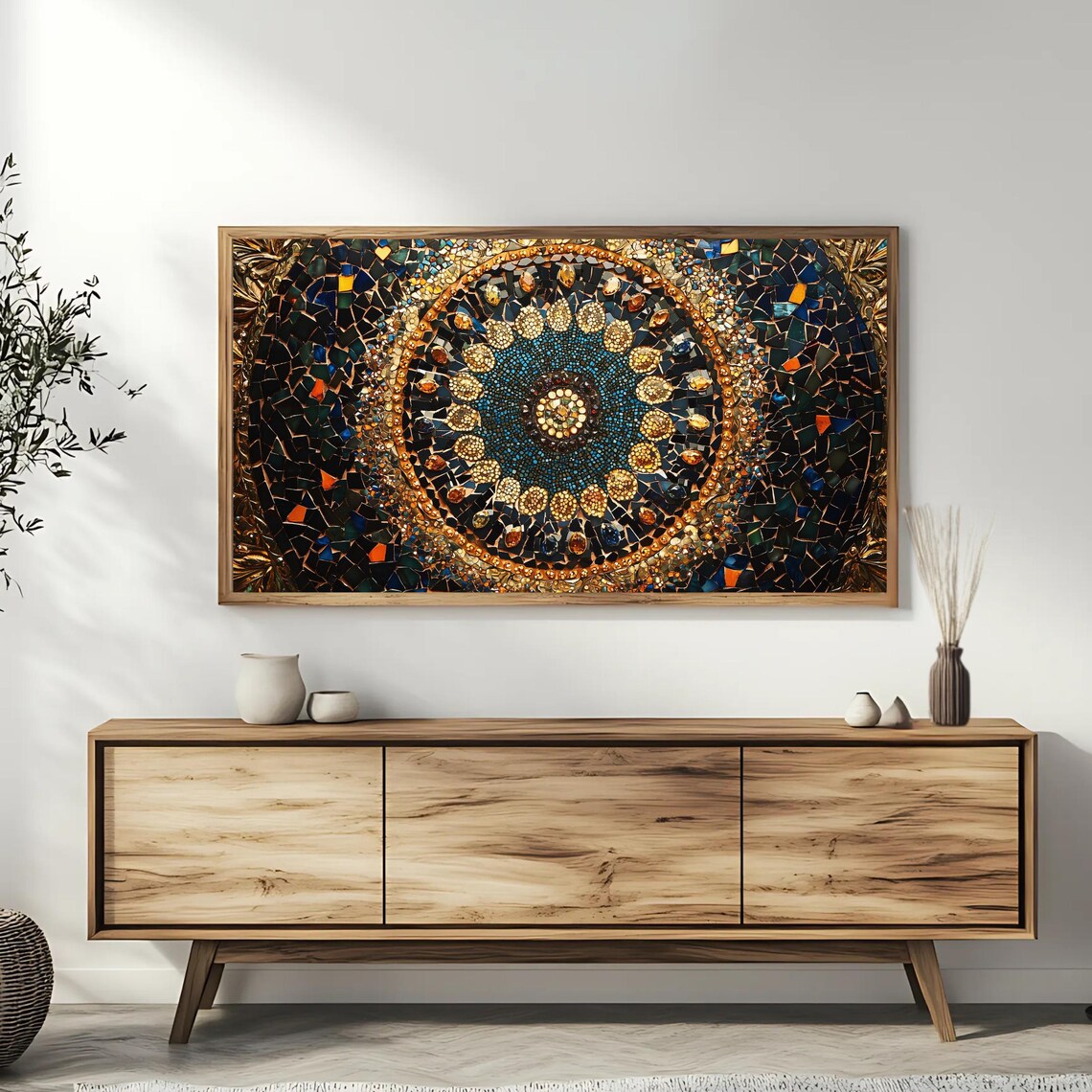 Islamic Mosaic Mandala Gold Blue Geometric Ornate Pattern Sacred Art Poster - Image 3