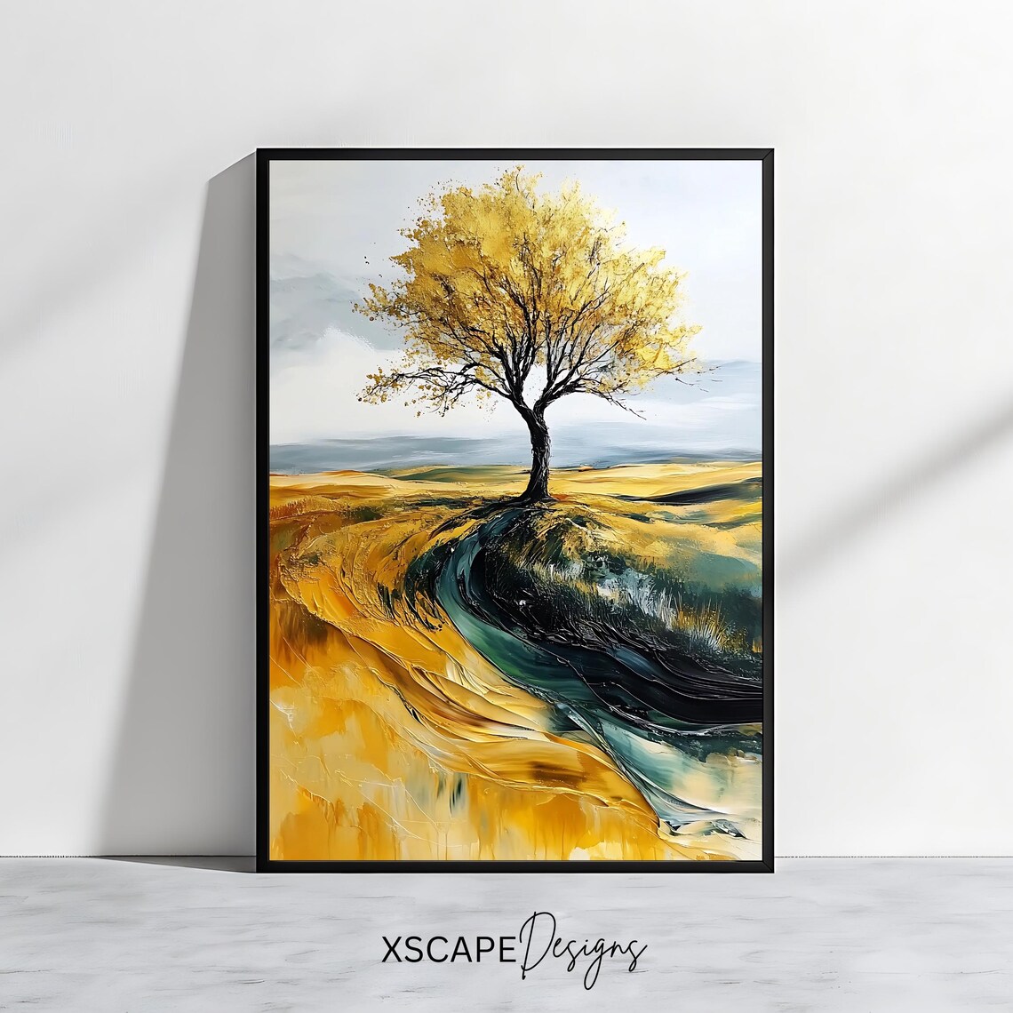 Yellow Tree Art Print Abstract Nature Landscape Print Rustic Farmhouse Wall Decor Wall Art