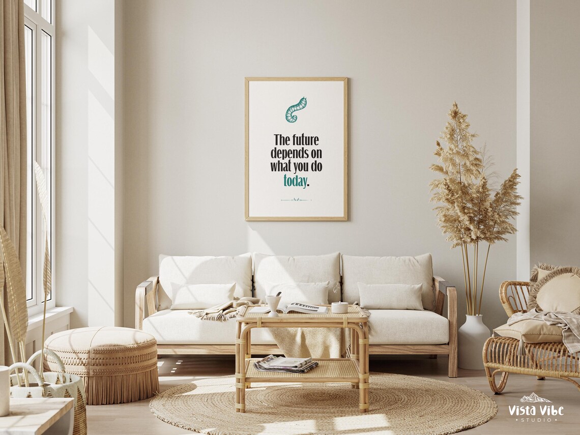 The Future Depends on What You Do Today Quote Poster Teal Modern Office Decor - Image 2